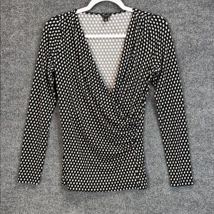 Ann Taylor Black and White Polka Patterned  Long Sleeve Top XS